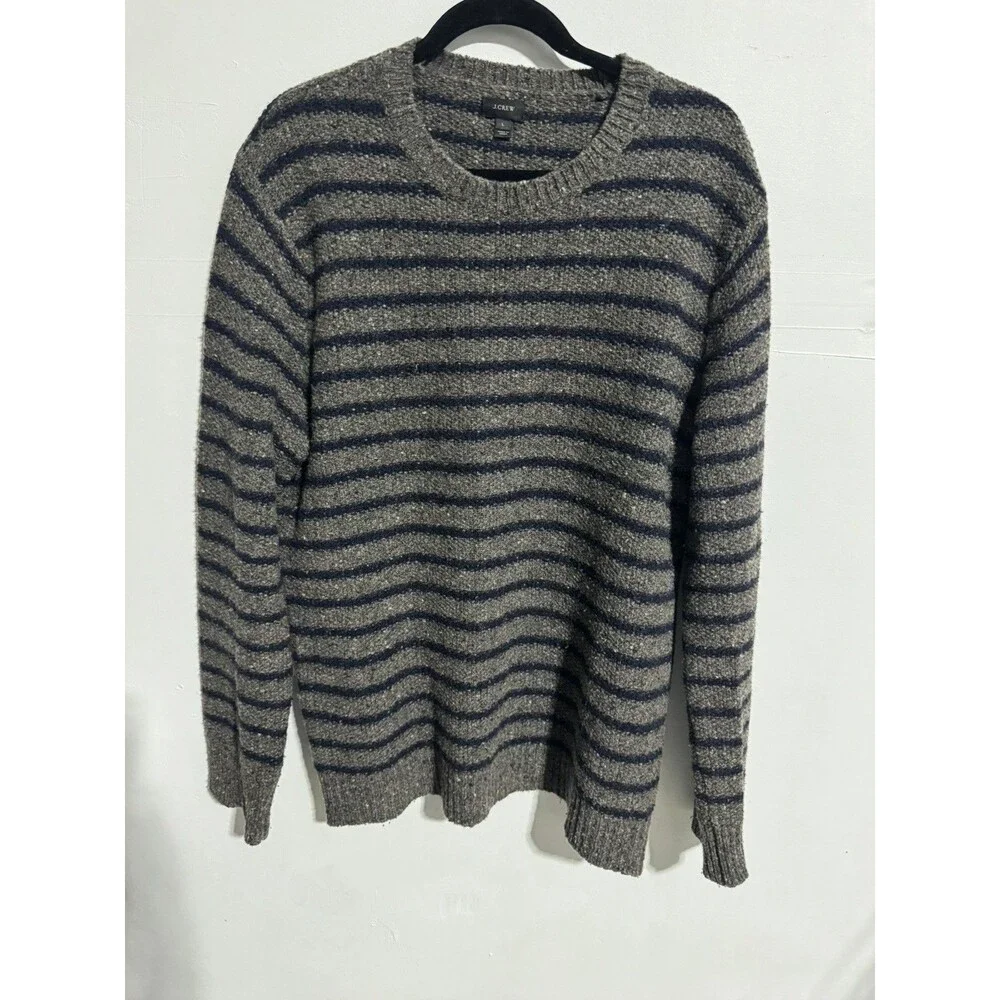 J.CREW Striped Wool Blend Crew Neck Pullover Charcoal L